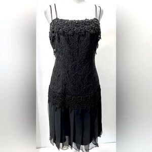 Vintage Jessica McClintock beaded cocktail dress with Venetian lace.Size 12